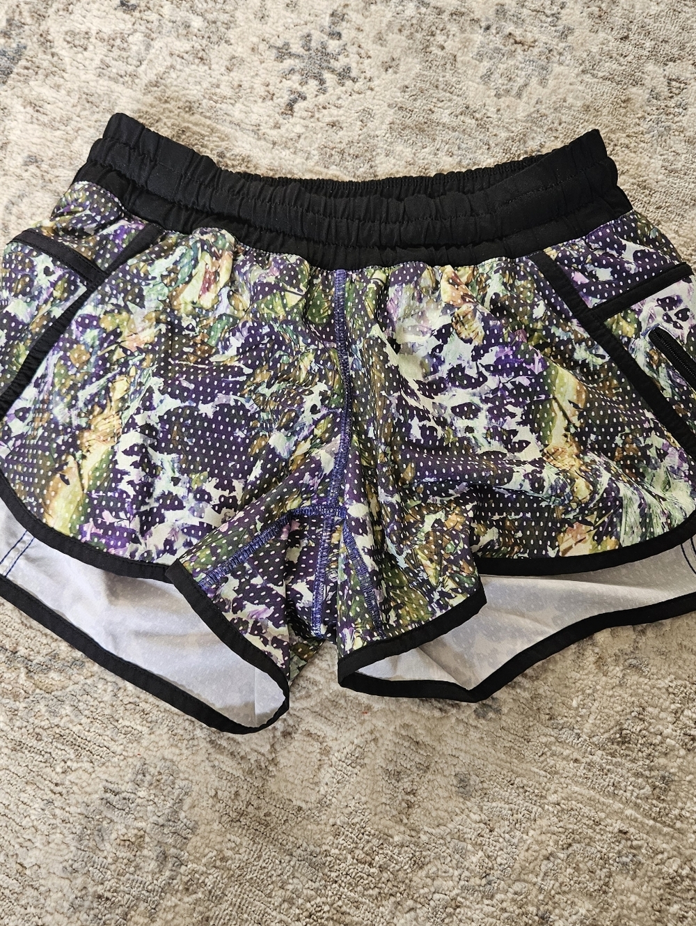 Lululemon Floral Print Active Shorts in Black and Purple